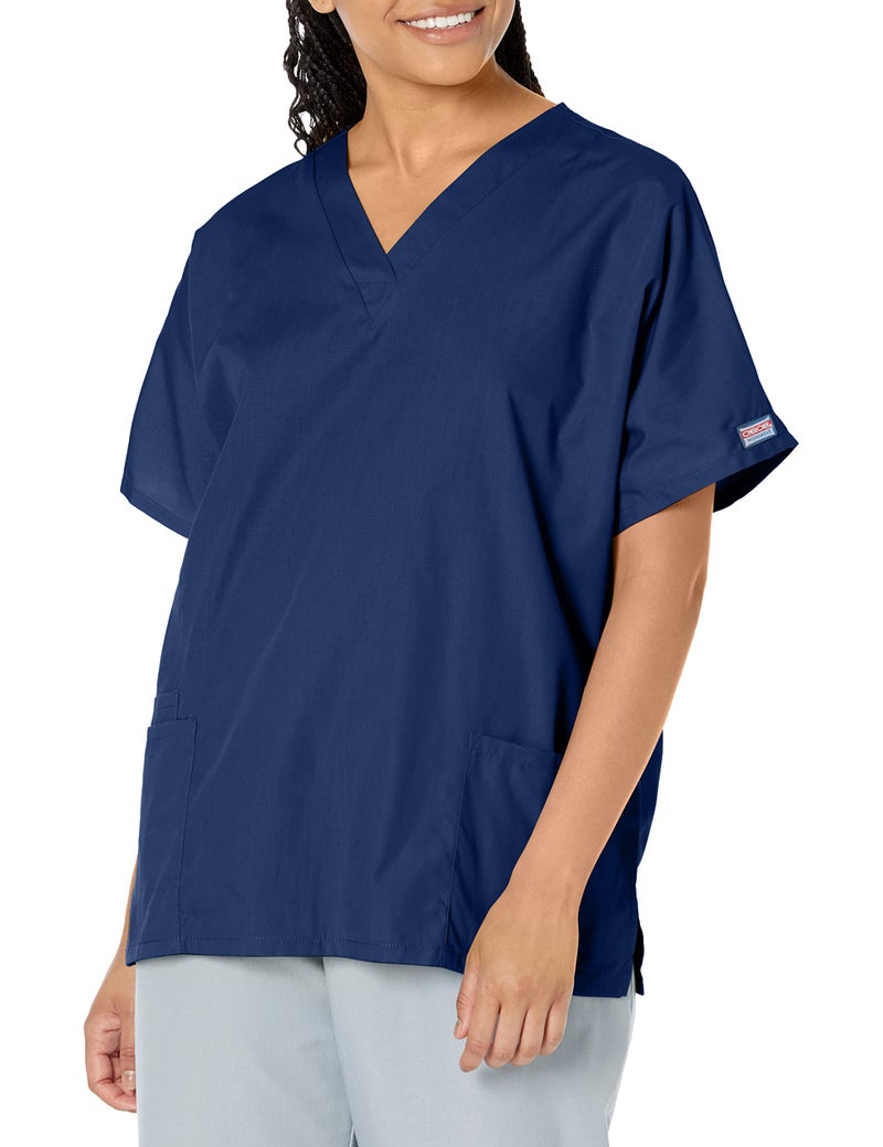 CHEROKEE Women's V Neck Scrubs Shirt, Navy, Medium - Image 1